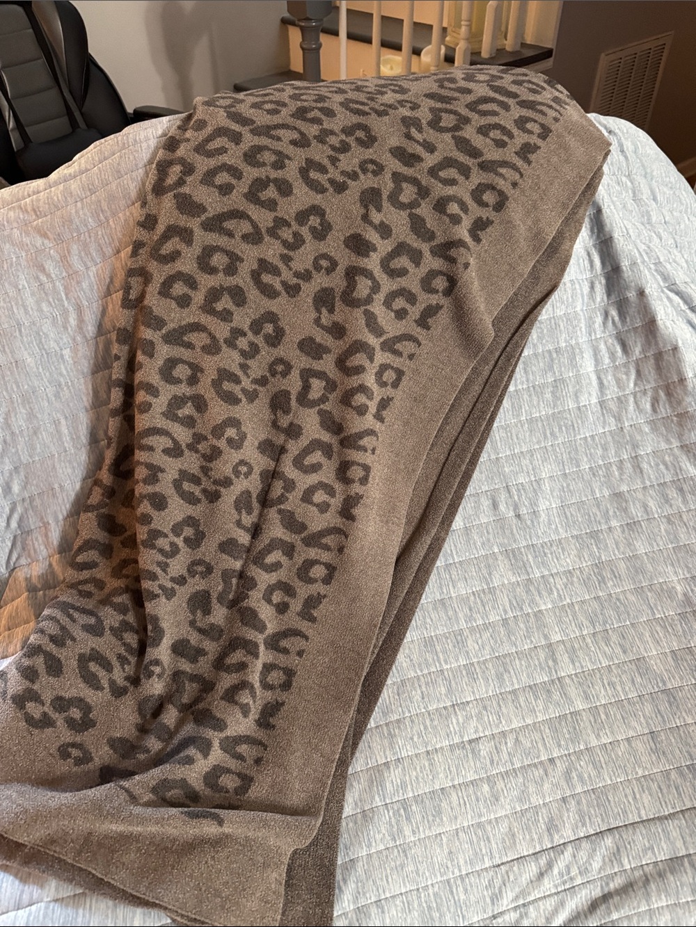 Barefoot Dreams Leopard Print Wrap in Brown and Taupe or lap throw